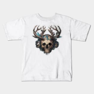 Cool Deer skull  with flowers Kids T-Shirt